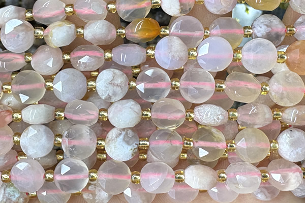 COIN225 15 inches 8mm faceted coin sakura agate beads