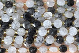 COIN231 15 inches 8mm faceted coin black rutilated quartz beads