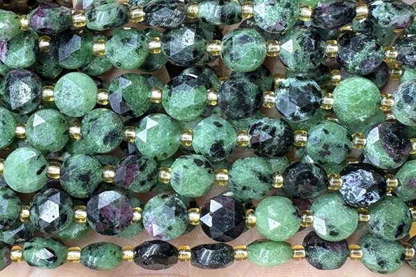 COIN234 15 inches 8mm faceted coin ruby zoisite beads