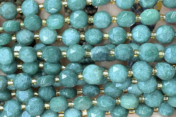 COIN235 15 inches 8mm faceted coin green aventurine jade beads