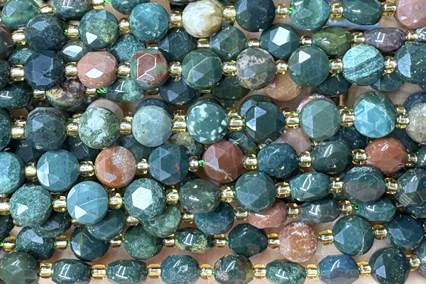 COIN236 15 inches 8mm faceted coin jasper gemstone beads