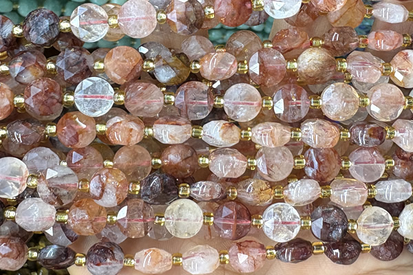 COIN239 15 inches 8mm faceted coin red quartz gemstone beads