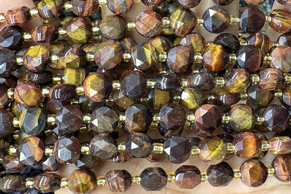 COIN247 15 inches 8mm faceted coin tiger eye gemstone beads
