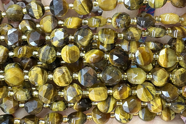 COIN251 15 inches 8mm faceted coin tiger eye gemstone beads