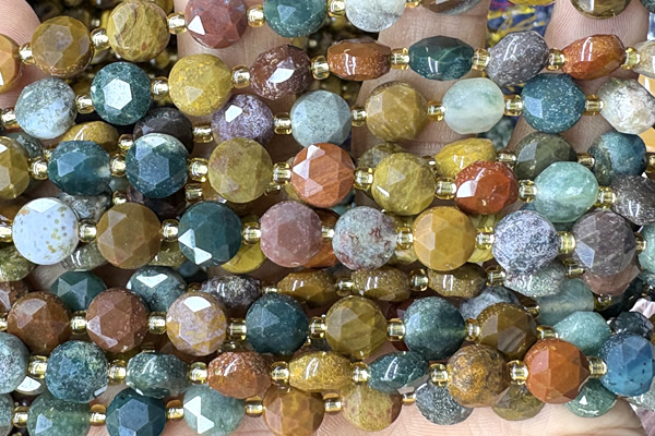 COIN252 15 inches 8mm faceted coin ocean agate gemstone beads