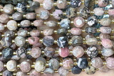 COIN255 15 inches 8mm faceted coin rhodonite gemstone beads