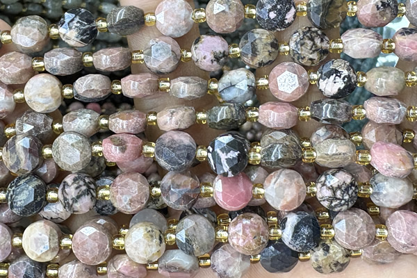 COIN255 15 inches 8mm faceted coin rhodonite gemstone beads