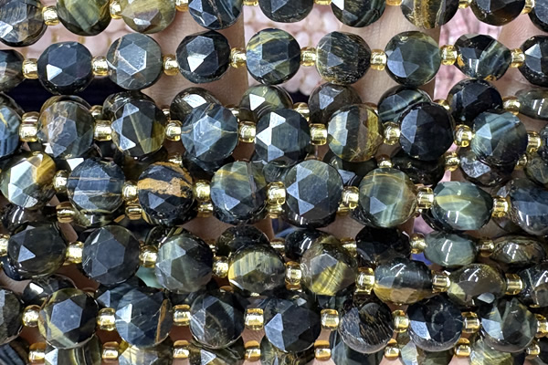 COIN256 15 inches 8mm faceted coin tiger eye gemstone beads