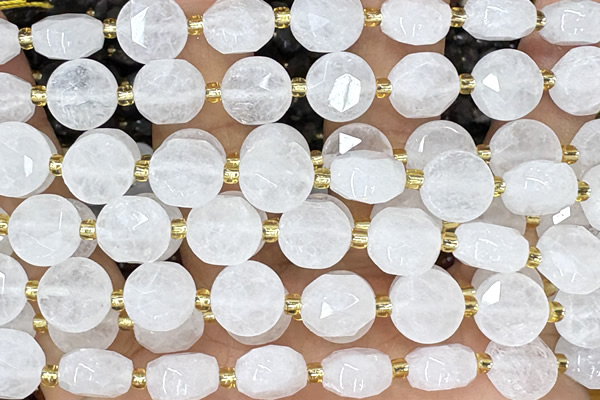 COIN270 15 inches 10mm faceted coin white jade beads