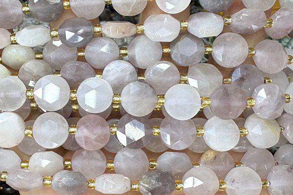 COIN272 15 inches 10mm faceted coin rose quartz beads
