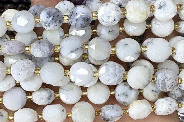 COIN273 15 inches 10mm faceted coin white opal beads