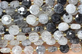 COIN279 15 inches 10mm faceted coin black rutilated quartz beads