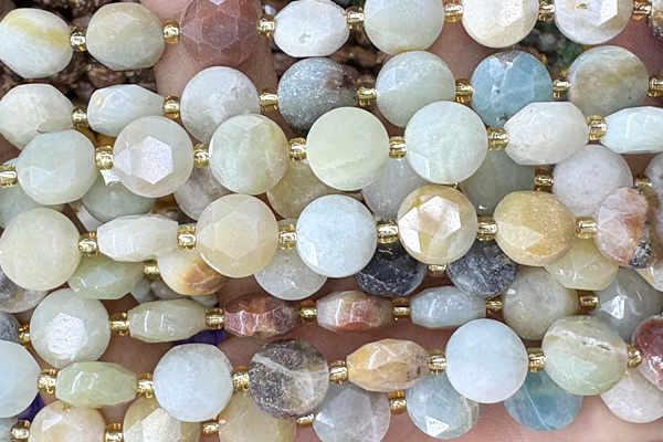 COIN280 15 inches 10mm faceted coin amazonite gemstone beads
