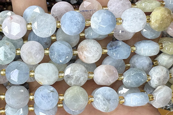 COIN281 15 inches 10mm faceted coin morganite gemstone beads
