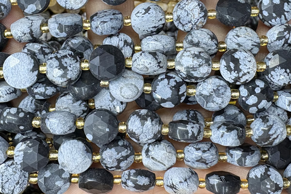 COIN291 15 inches 10mm faceted coin snowflake obsidian beads