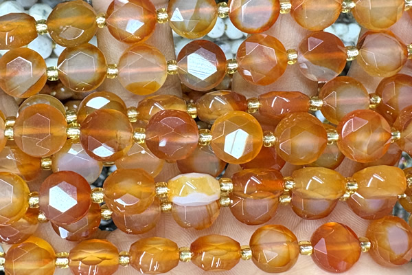 COIN292 15 inches 10mm faceted coin red agate beads