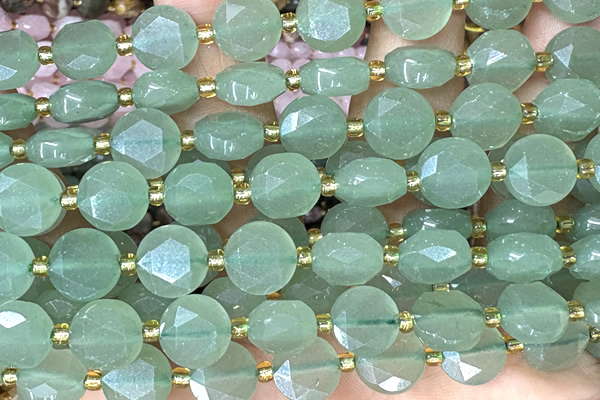 COIN301 15 inches 10mm faceted coin green aventurine jade beads