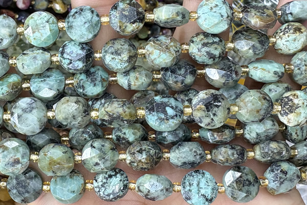 COIN302 15 inches 10mm faceted coin African turquoise beads
