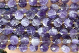 COIN318 15 inches 10mm faceted coin amethyst gemstone beads