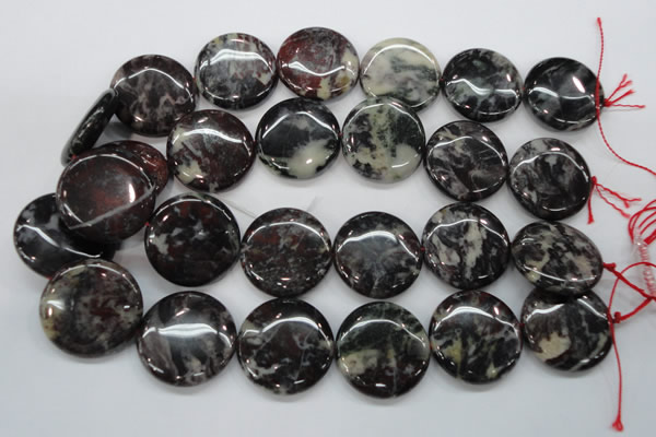 COJ37 15.5 inches 30mm flat round blood jasper gemstone beads