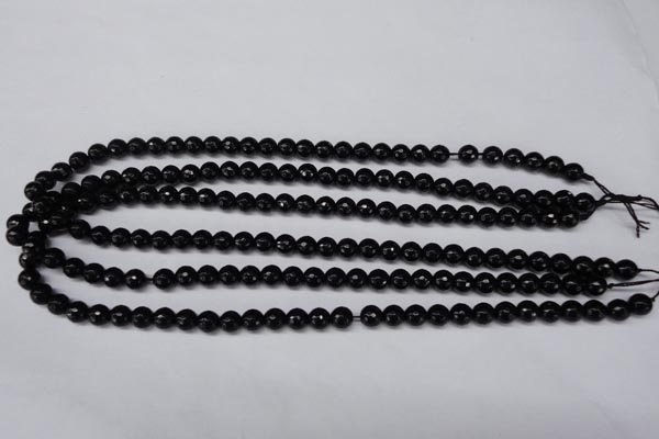 CON14 15.5 inches 7mm faceted round black onyx gemstone beads