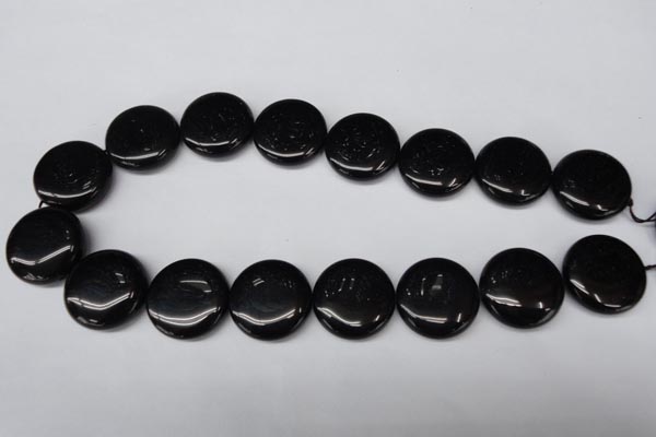 CON47 15.5 inches 25mm flat round black onyx gemstone beads
