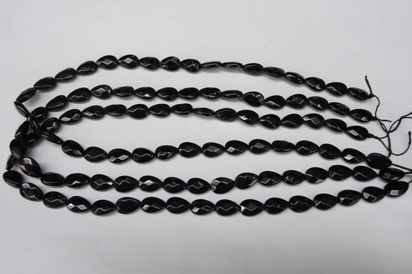 CON72 15.5 inches 8*12mm faceted flat teardrop black onyx gemstone beads