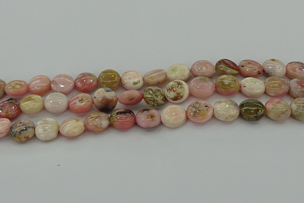 COP1295 15.5 inches 12mm flat round natural pink opal beads