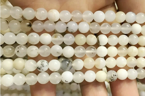 COP1584 15.5 inches 6mm round white opal gemstone beads