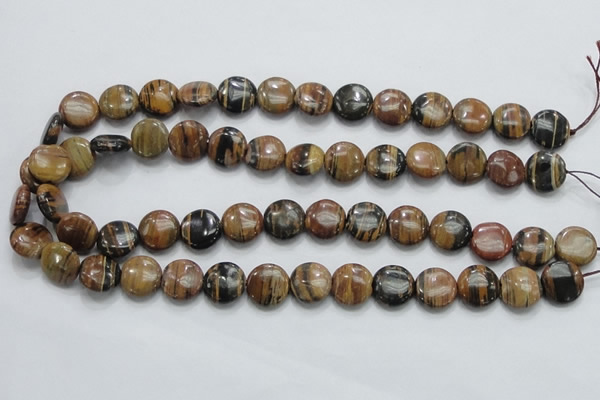 COP211 15.5 inches 14mm flat round natural brown opal gemstone beads