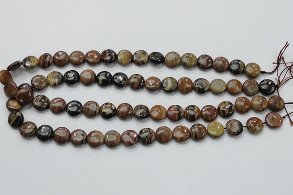 COP229 15.5 inches 12mm flat round natural brown opal gemstone beads