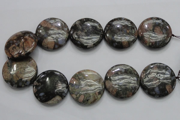 COP253 15.5 inches 40mm flat round natural grey opal gemstone beads
