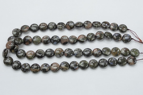 COP270 15.5 inches 14mm flat round natural grey opal gemstone beads