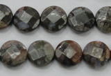 COP276 15.5 inches 14mm faceted round natural grey opal gemstone beads