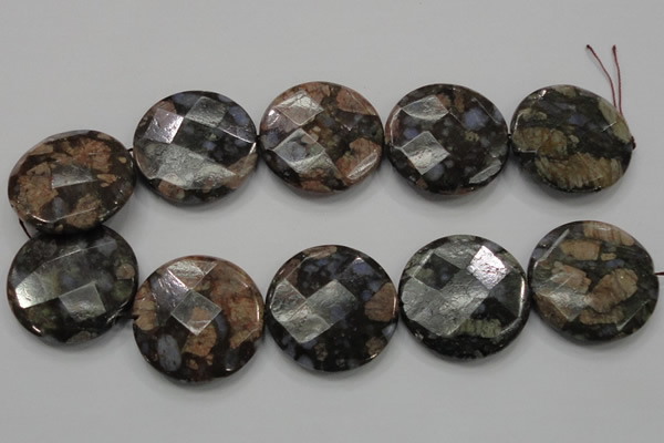 COP281 15.5 inches 40mm faceted round natural grey opal gemstone beads