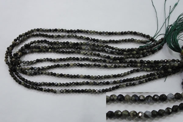 COP460 15.5 inches 4mm faceted round natural grey opal gemstone beads