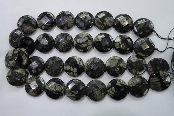 COP484 15.5 inches 25mm faceted coin natural grey opal beads
