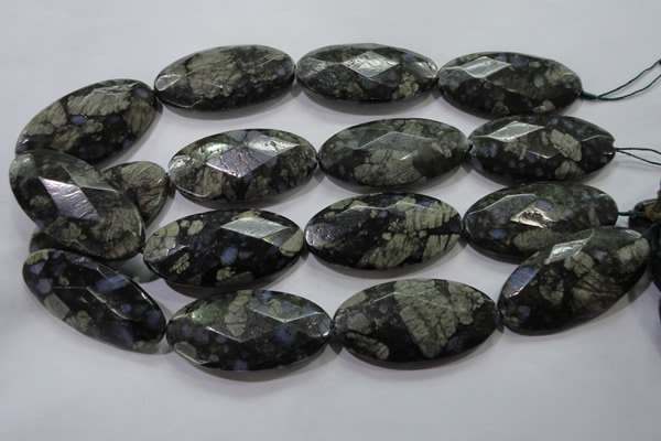 COP488 15.5 inches 25*50mm faceted oval natural grey opal beads