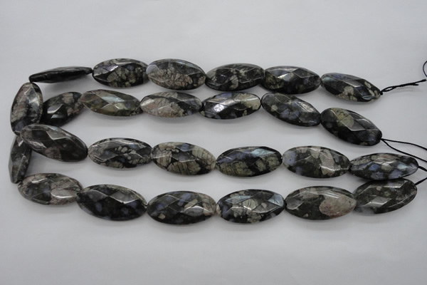 COP494 15.5 inches 15*30mm faceted oval natural grey opal beads