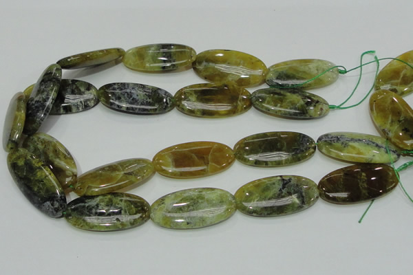 COP556 15.5 inches 20*40mm oval yellow & green natural opal beads