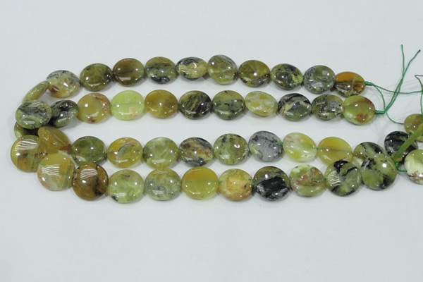 COP558 15.5 inches 18mm flat round natural yellow & green opal beads