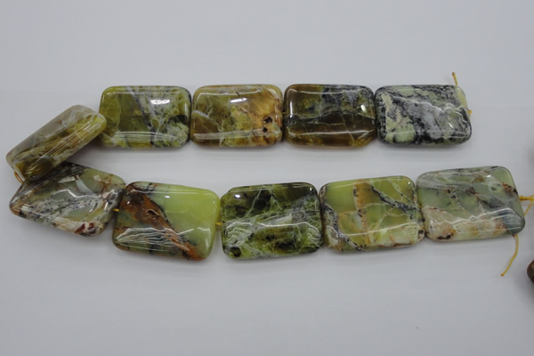 COP573 15.5 inches 30*40mm rectangle natural yellow & green opal beads