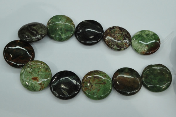 COP684 15.5 inches 35mm flat round green opal gemstone beads