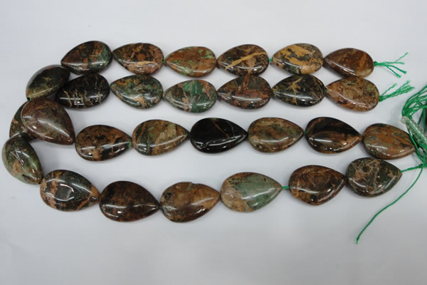 COP763 15.5 inches 20*30mm flat teardrop green opal gemstone beads