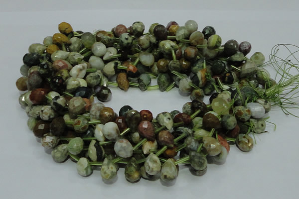 COS03 15.5 inches 10*14mm faceted teardrop ocean stone beads wholesale