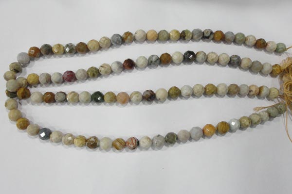 COS152 15.5 inches 8mm faceted round ocean stone beads wholesale