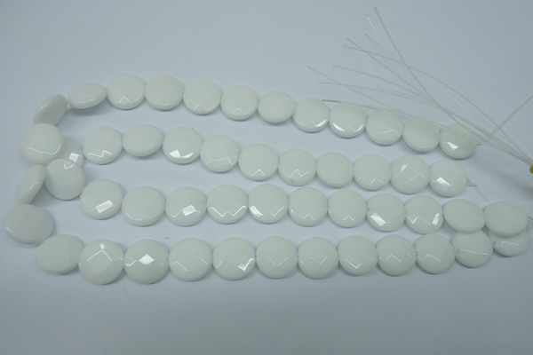 CPB303 15 inches 16mm faceted coin white porcelain beads
