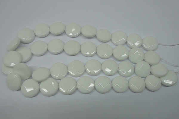 CPB305 15 inches 20mm faceted coin white porcelain beads