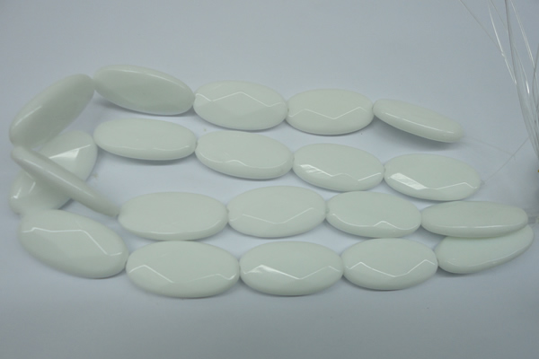 CPB341 15 inches 20*40mm faceted oval white porcelain beads