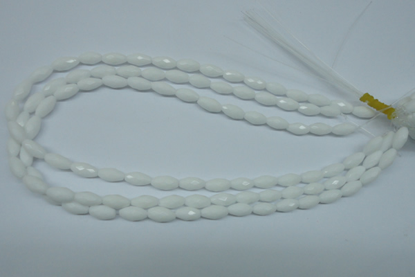 CPB357 15 inches 6*12mm faceted rice white porcelain beads wholesale